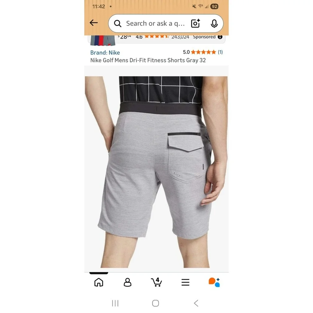 Nike Shorts Men 36 X 9 Gray Chino Flex Slim Performance Golf Belt Buckle Dri-FIT
